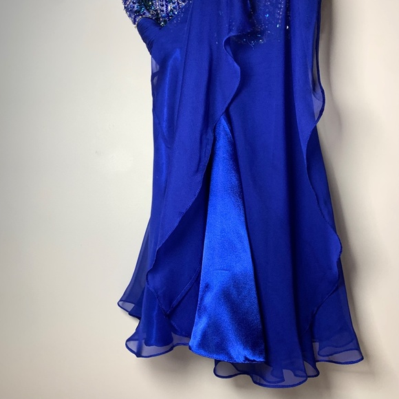 Norma Reed Royal Blue Rhinestone Satin Mesh Mini Fit & Flare Dress Size XS -GUC - Picture 6 of 16